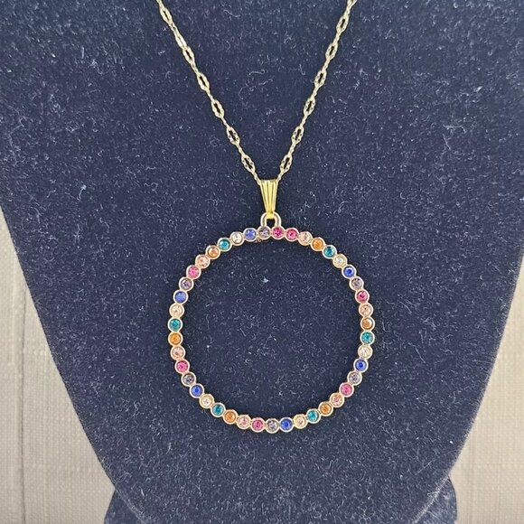 Women Necklace Multi Color Crystals Accent Round Pendant Fashion Jewelry Unbrand - Picture 5 of 11